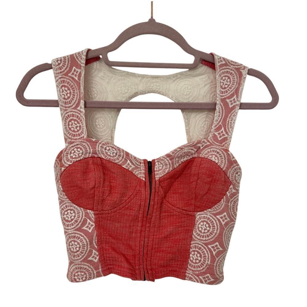 ❤️🔥 Pins and Needles Red Lace Racerback Crop Top Bralette XS Zip Front